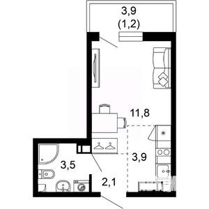 1-к квартира, вторичка, 23м2, 4/17 этаж