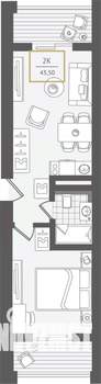 2-к квартира, вторичка, 44м2, 9/10 этаж