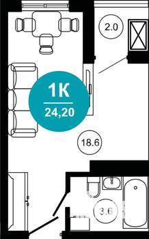 1-к квартира, строящийся дом, 24м2, 9/10 этаж