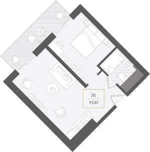 2-к квартира, вторичка, 44м2, 2/10 этаж