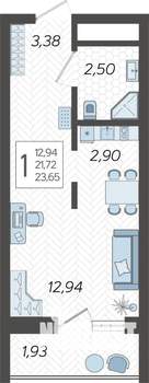 Студия квартира, строящийся дом, 24м2, 2/19 этаж