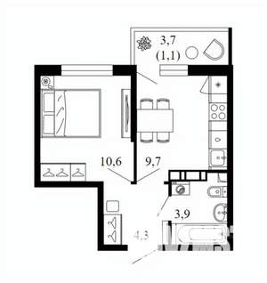 Студия квартира, вторичка, 30м2, 7/12 этаж