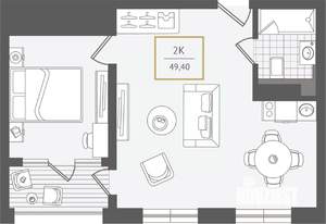 2-к квартира, вторичка, 49м2, 3/10 этаж