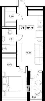 2-к квартира, вторичка, 40м2, 6/16 этаж