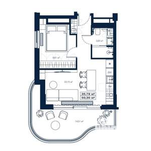 2-к квартира, вторичка, 50м2, 4/6 этаж