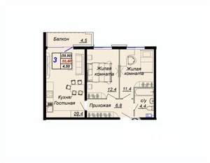 2-к квартира, вторичка, 60м2, 9/15 этаж