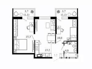 2-к квартира, вторичка, 52м2, 9/12 этаж