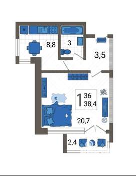 1-к квартира, вторичка, 36м2, 5/13 этаж