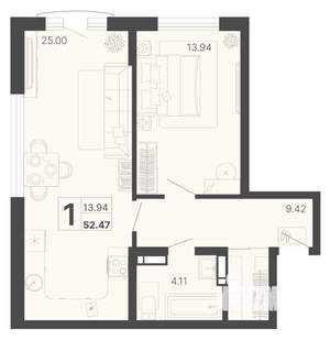 1-к квартира, вторичка, 52м2, 2/20 этаж