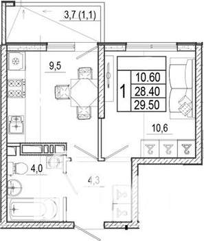 1-к квартира, вторичка, 30м2, 5/15 этаж