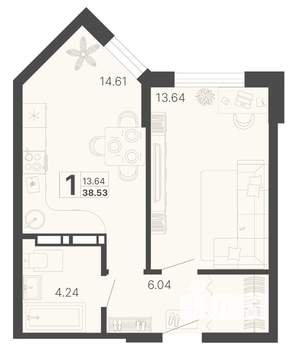 1-к квартира, вторичка, 39м2, 3/20 этаж