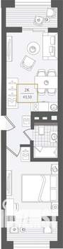 2-к квартира, вторичка, 43м2, 4/10 этаж