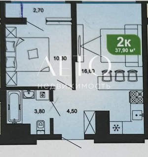 2-к квартира, вторичка, 38м2, 15/19 этаж