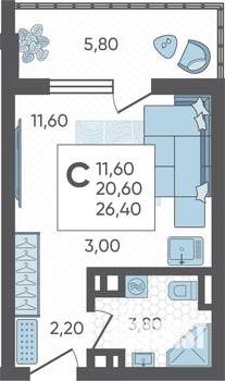 Студия квартира, строящийся дом, 26м2, 7/10 этаж