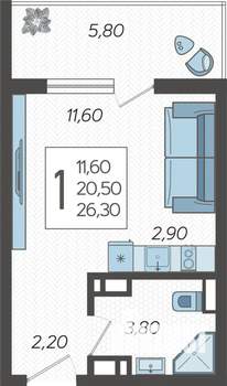 Студия квартира, строящийся дом, 26м2, 2/10 этаж