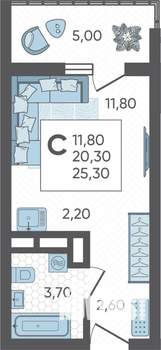 Студия квартира, строящийся дом, 25м2, 10/16 этаж