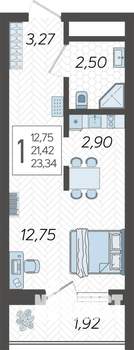 Студия квартира, вторичка, 23м2, 3/19 этаж