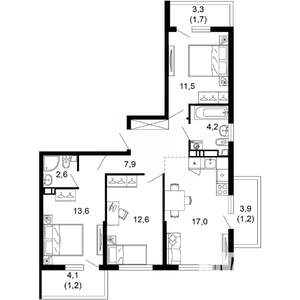 3-к квартира, вторичка, 74м2, 9/17 этаж