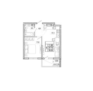 2-к квартира, вторичка, 39м2, 4/15 этаж