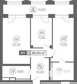 3-к квартира, вторичка, 87м2, 2/8 этаж