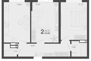 2-к квартира, вторичка, 54м2, 6/20 этаж