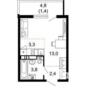 1-к квартира, вторичка, 24м2, 5/17 этаж