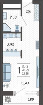 Студия квартира, строящийся дом, 23м2, 17/19 этаж