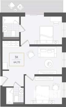 3-к квартира, вторичка, 65м2, 4/10 этаж