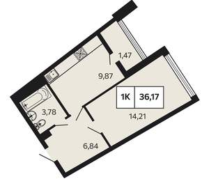 1-к квартира, вторичка, 36м2, 5/13 этаж