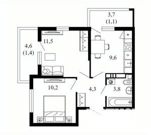2-к квартира, вторичка, 42м2, 13/17 этаж