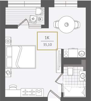1-к квартира, вторичка, 36м2, 2/10 этаж