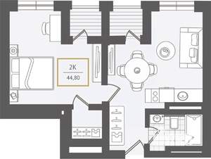 2-к квартира, вторичка, 45м2, 5/10 этаж