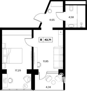 2-к квартира, вторичка, 43м2, 9/16 этаж