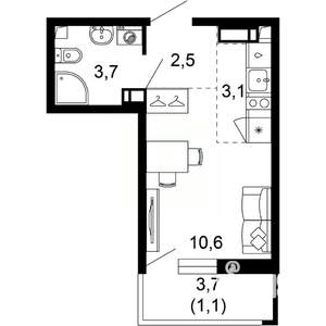 1-к квартира, вторичка, 21м2, 11/17 этаж