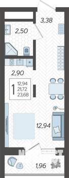 Студия квартира, строящийся дом, 24м2, 13/19 этаж