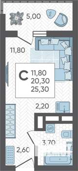 Студия квартира, строящийся дом, 25м2, 8/16 этаж