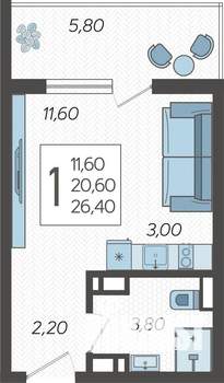 Студия квартира, строящийся дом, 26м2, 7/10 этаж