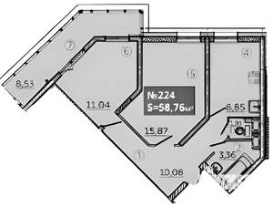 2-к квартира, вторичка, 60м2, 20/22 этаж