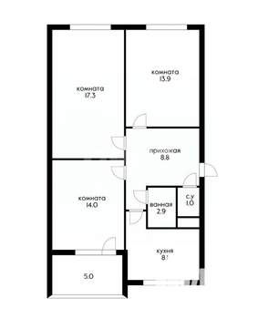 3-к квартира, вторичка, 66м2, 1/6 этаж