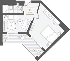 2-к квартира, вторичка, 48м2, 3/10 этаж