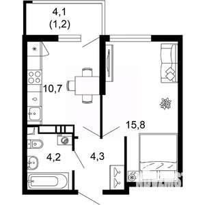 1-к квартира, вторичка, 36м2, 5/17 этаж