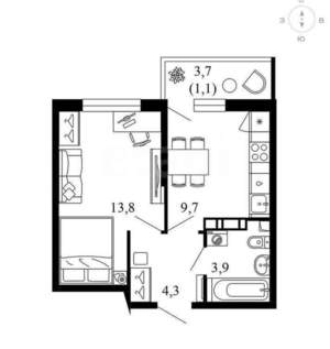 1-к квартира, вторичка, 33м2, 6/12 этаж