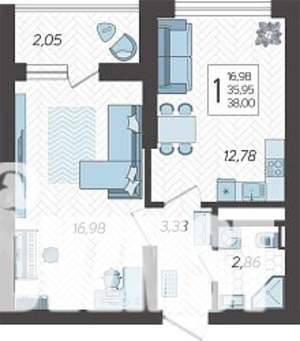 1-к квартира, вторичка, 39м2, 12/19 этаж