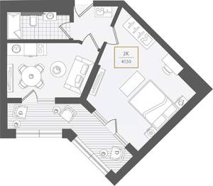 2-к квартира, вторичка, 48м2, 2/10 этаж