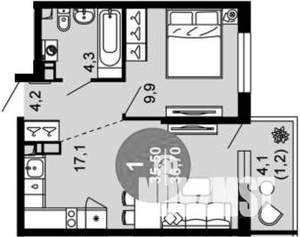 2-к квартира, вторичка, 37м2, 8/12 этаж