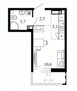 Студия квартира, вторичка, 21м2, 13/17 этаж