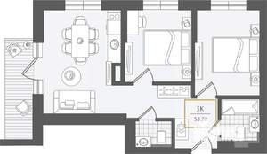 3-к квартира, вторичка, 59м2, 6/10 этаж