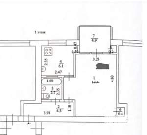 1-к квартира, вторичка, 40м2, 1/4 этаж