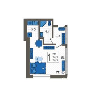 Студия квартира, вторичка, 38м2, 1/12 этаж