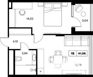 2-к квартира, вторичка, 41м2, 6/16 этаж